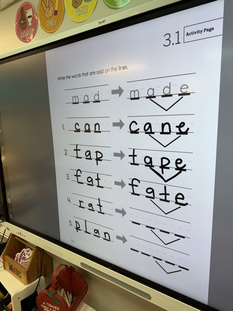 Ms_McCormick26's tweet image. We brought out our magic e wands to learn the a_e sound spelling today! We also have been word chaining and practicing our sound focus of the week /ee/! 🪄

#1stgrade #skills #cklaskills #kcsd #ropedintoreading