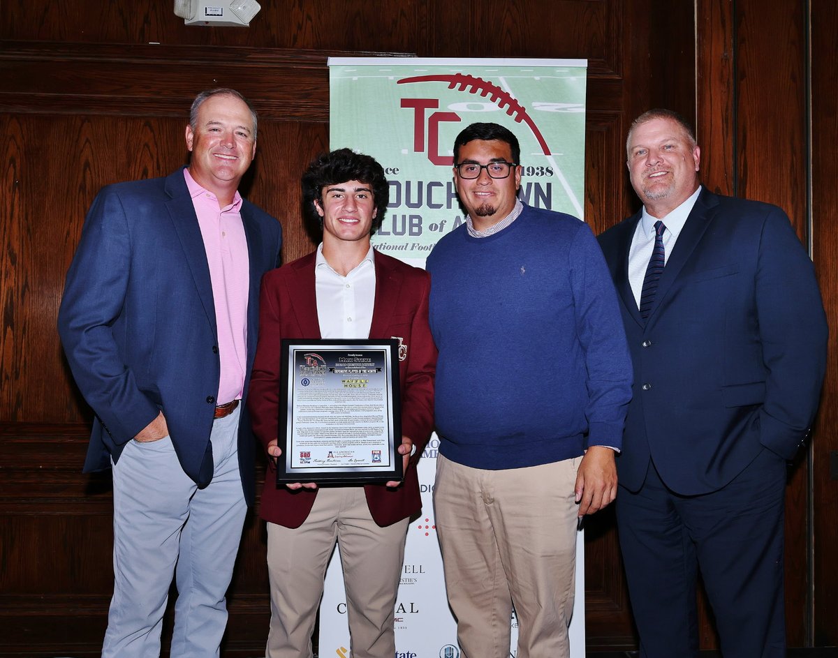 I am honored to have received such a prestigious award from the <a href="/Atl_TD_Club/">Touchdown Club of Atlanta</a> being the Defensive player of the month of the state of Georgia. This award is a testament to how I play the game and my love for football. Thank you to all the Hebron coaches, teammates, and community