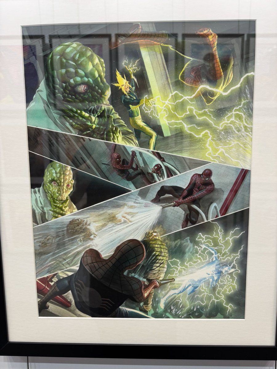 Original art from Spider-Man vs. The Sinister Six, an original story by @thealexrossart for MARVELOCITY 

On display at @NY_Comic_Con Booth #3225 as part of the MARVELOCITY Museum Exhibition. For inquiries please contact @SalAbbinanti 

#nycc #comiccon #nycc2025 #comicart 