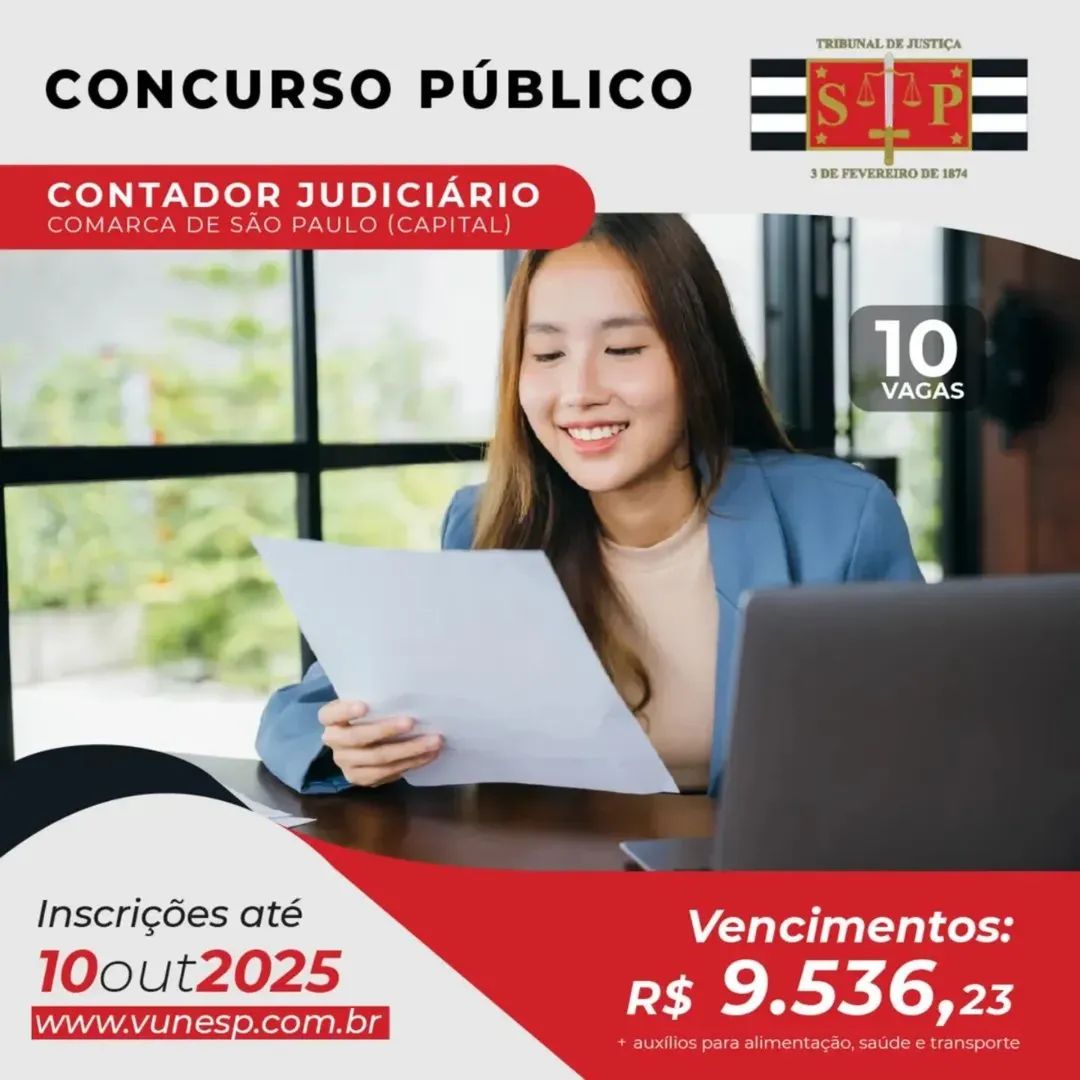 vunesp's tweet image. 🚨 Últimos dias!

O Tribunal de Justiça de São Paulo está com inscrições abertas para o concurso público de Contador Judiciário. 

📝 Inscrições até 10/10

Saiba mais: vunesp.com.br/TJSP2504 

#concurso #vunesp #tjsp #contador #concursonacional #concurseiros #oportunidade