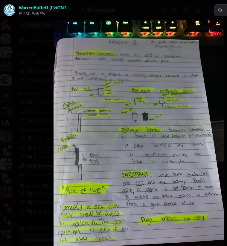 RIncomeGuardian's tweet photo. @OptionsBuffett Discord is a complete waste of money for anyone considering joining. Educational content is mostly other peoples videos and his handwritten notes. No chat channels. 0 value. https://t.co/qgCghDmQYz