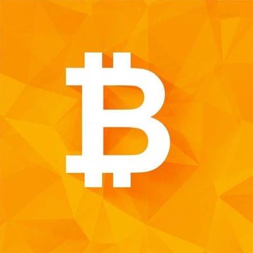 First image shows a white Bitcoin symbol on an orange triangular patterned background. Second image displays the black Square logo with the word Square in white text inside a white square outline on a transparent background.