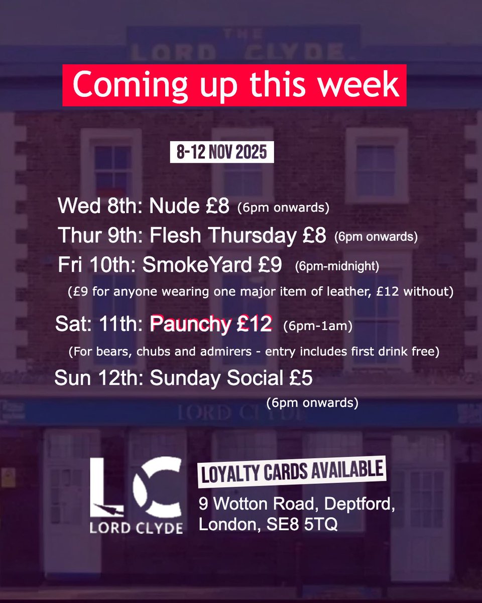 Coming up this week at the Lord Clyde in Deptford.