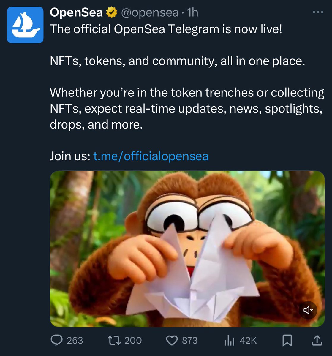 Giooton's tweet image. OpenSea finally took the step to become part of the Telegram ecosystem.

Hopefully they’ll integrate Telegram NFTs soon as well.

Can’t wait for what’s coming!