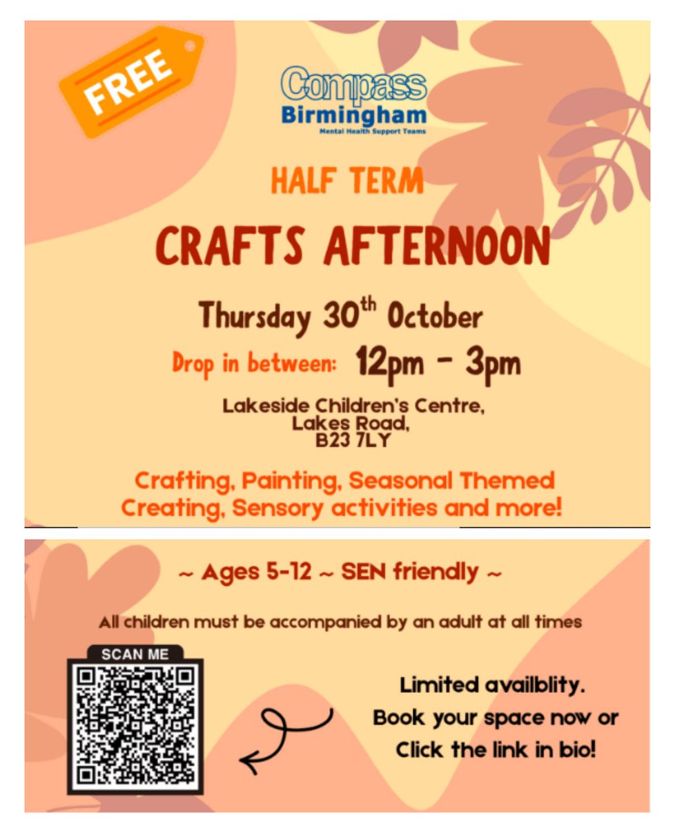 Free Crafts Afternoon on Thursday 30th Oct 2025
