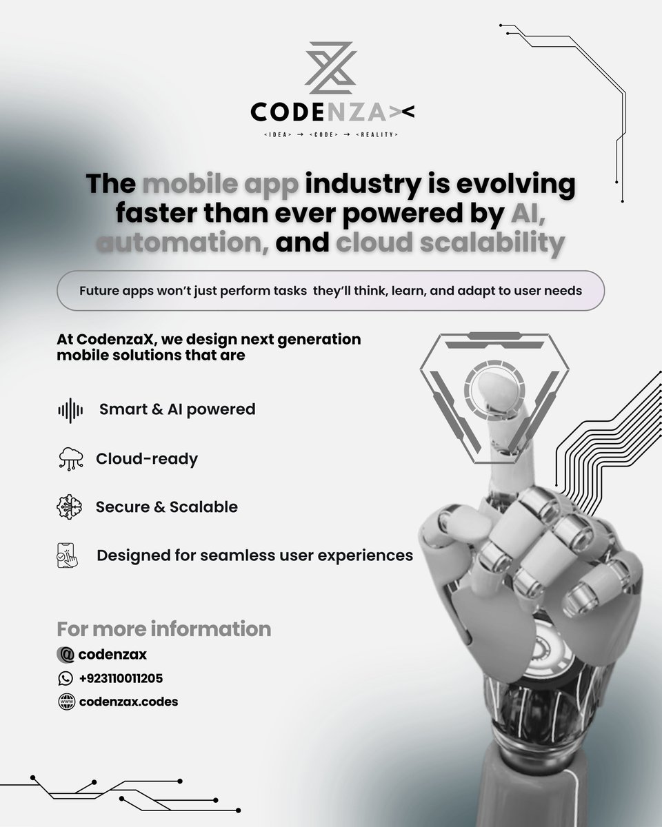 zaryabzorroo's tweet photo. Smarter Faster More connected 
Welcome to the future of mobile apps 
https://t.co/SVOiWe4Bek

#CodenzaX #MobileApps #AI #Innovation #FutureTech #AppDevelopmen https://t.co/ClhEy5ji8Z