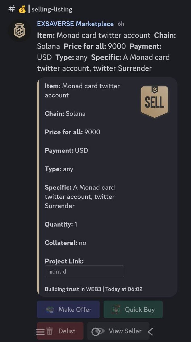 Alezz_evm's tweet image. Bro really out here listing his Twitter account and Monad card combo like it’s a limited edition NFT only $9K, what a steal 😂
