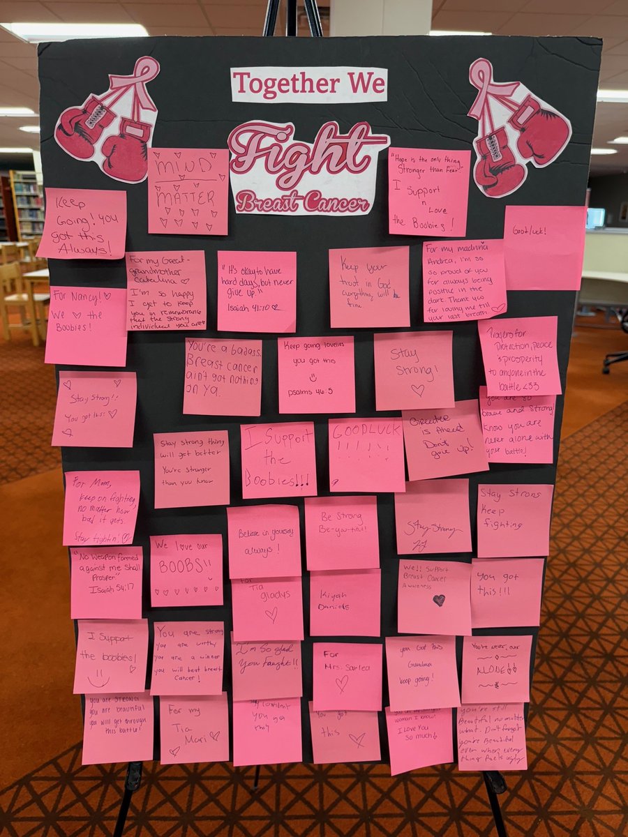 The library has new displays in honor of Breast Cancer Awareness Month. They're provided by the Women of Excellence Multicultural Interest Group from the Sigma Lambda Gamma sorority. Another display is available on second floor. Stop by to take a closer look! #IUN