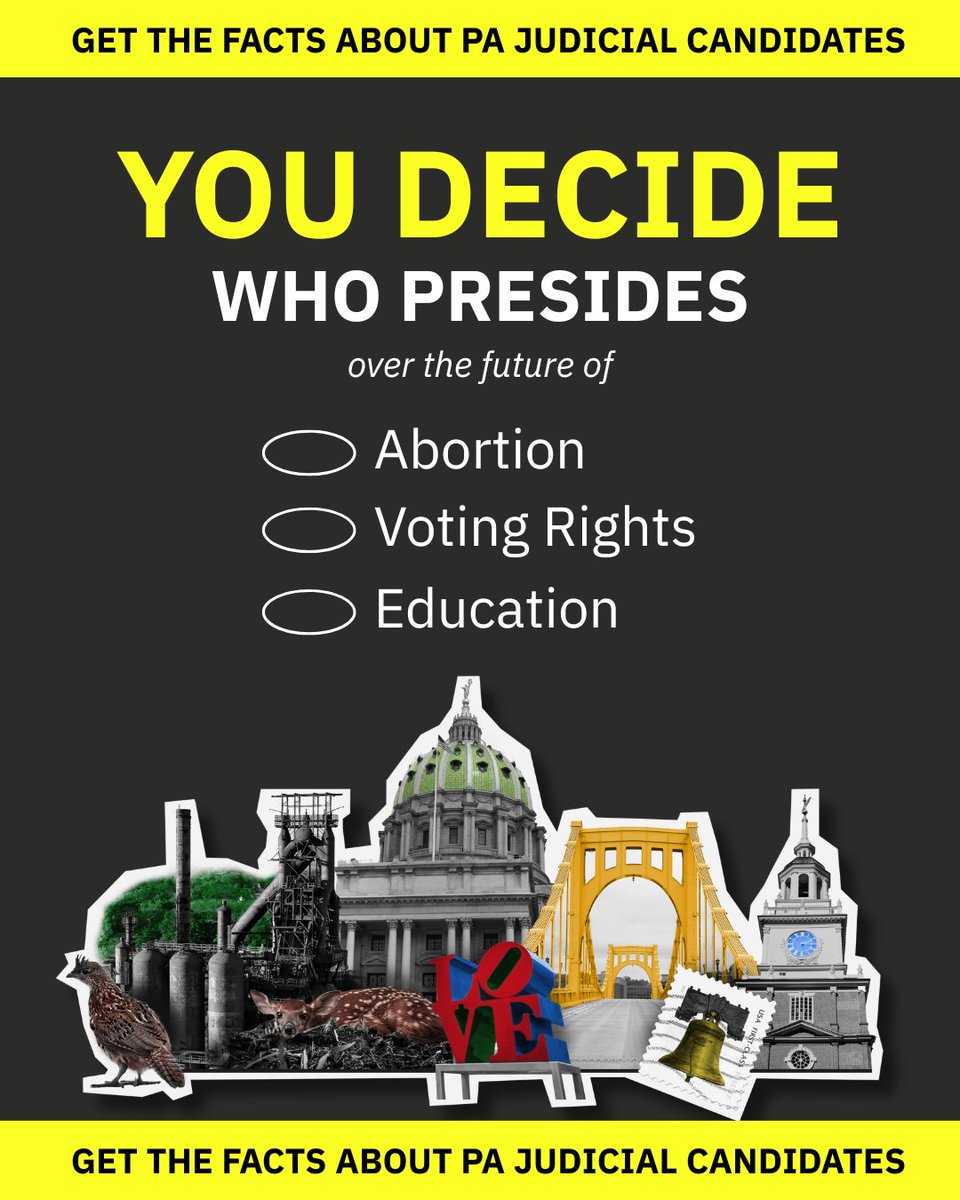 📣On Nov. 4, we have the power to decide who deserves a seat on Pennsylvania’s most powerful courts. Learn where the candidates stand on reproductive rights, voting rights, education, and more. pennsylvaniadecides.com