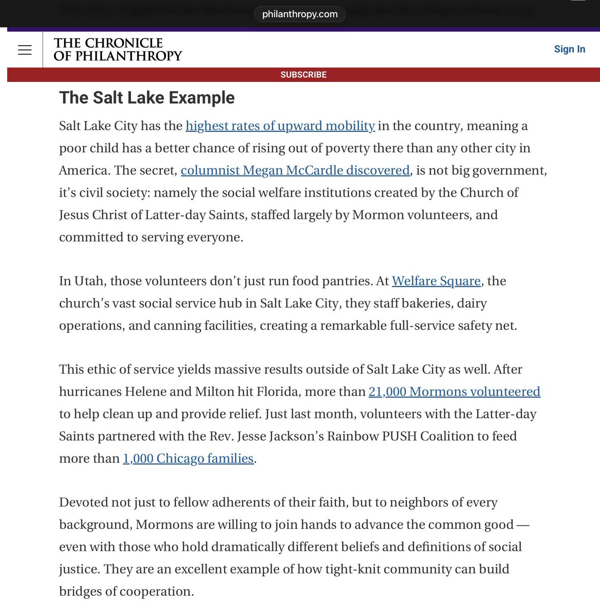 Eboo Patel, who is not a Latter-day Saint, holds a doctorate in the sociology of religion from Oxford University.

Writing for The Chronicle of Philanthropy, he highlights how The Church of Jesus Christ of Latter-day Saints can teach America to heal.
