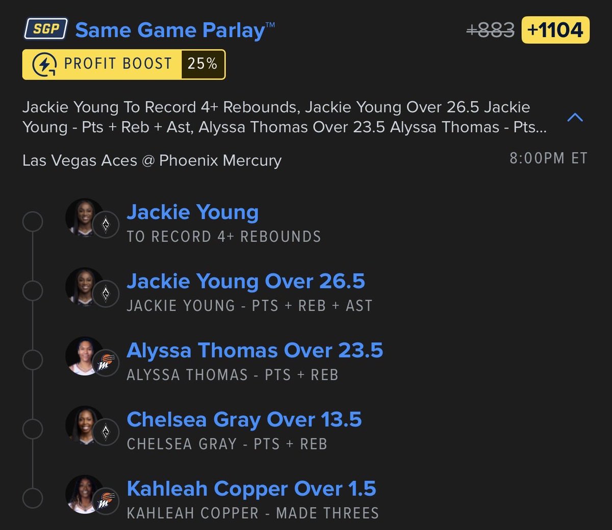 NHL and WNBA parlays. Let me know if you tail any!! Retweet, like and share