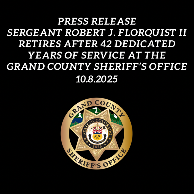 GrandCoSheriff's tweet photo. 🎉 Please join us in thanking &amp; congratulating Sergeant Bob Florquist on his recent retirement after 42 years of dedicated service at the Grand County Sheriff's Office! 🎉

Press Release➡️ https://t.co/WseGmce5bG

#GrandCounty https://t.co/nWafIB8Pn8