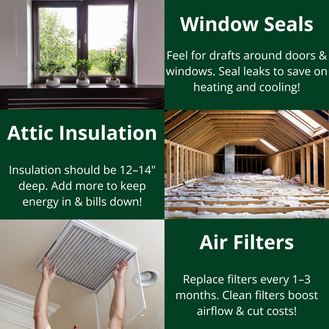 Small checks, big rewards! 

🔍 Find drafts, inspect insulation &amp; replace air filters for easy energy savings!