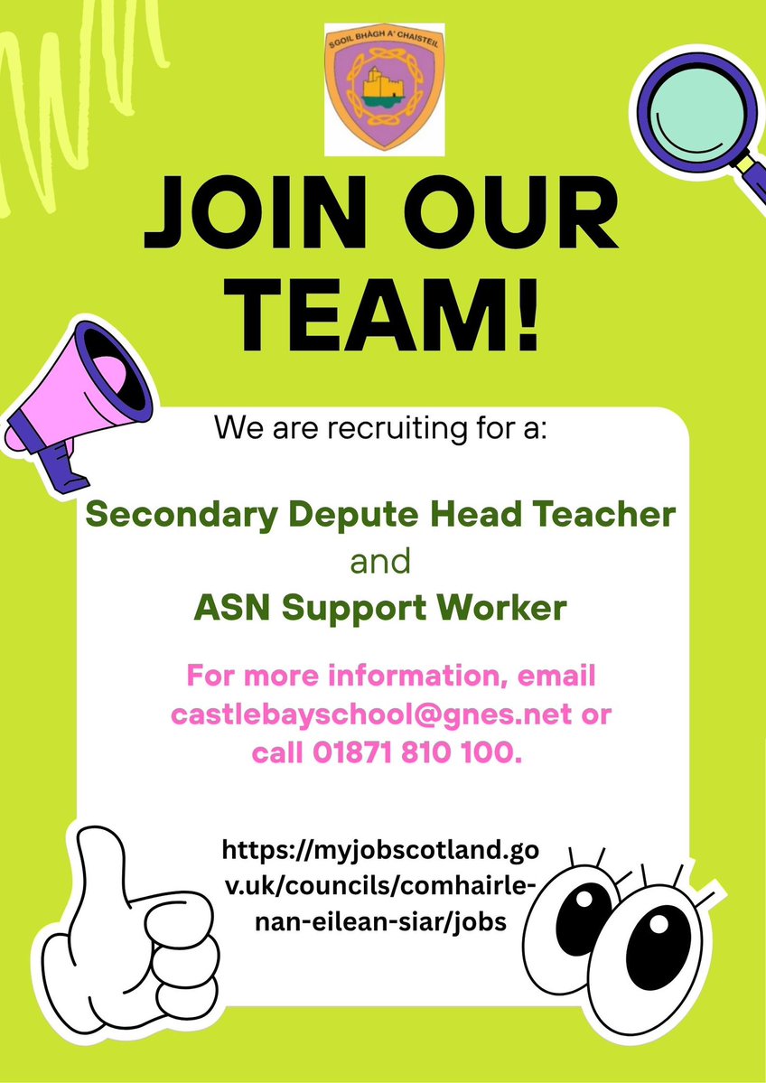 ✨Secondary Depute Head Teacher ~ closing date 20th October:

myjobscotland.gov.uk/councils/comha…

✨ASN Support Worker ~ closing date 13th October:

myjobscotland.gov.uk/councils/comha…