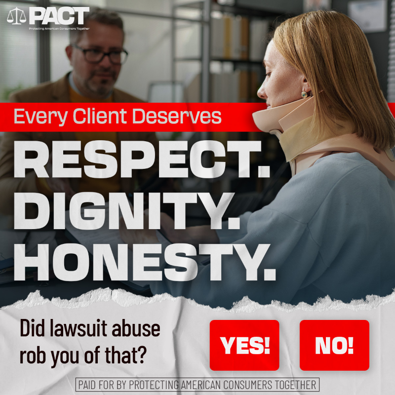 pactconsumers's tweet photo. Respect. Dignity. Honesty. That’s what every client deserves. If your personal injury lawyer robbed you of that, speak out here: