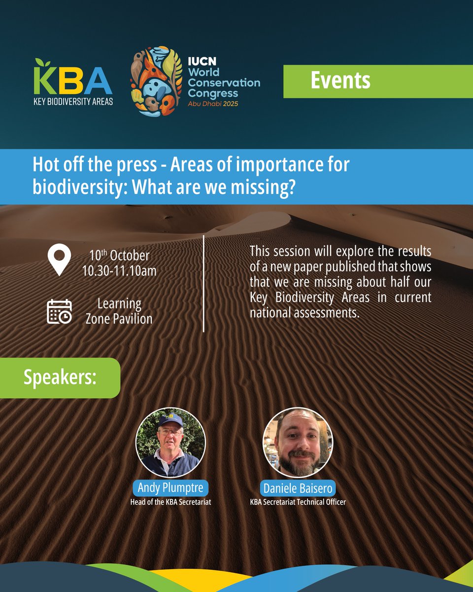 #KBAs at the #IUCNCongress | 𝗛𝗼𝘁 𝗼𝗳𝗳 𝘁𝗵𝗲 𝗽𝗿𝗲𝘀𝘀 - 𝗔𝗿𝗲𝗮𝘀 𝗼𝗳 𝗶𝗺𝗽𝗼𝗿𝘁𝗮𝗻𝗰𝗲 𝗳𝗼𝗿 𝗯𝗶𝗼𝗱𝗶𝘃𝗲𝗿𝘀𝗶𝘁𝘆: 𝘄𝗵𝗮𝘁 𝗮𝗿𝗲 𝘄𝗲 𝗺𝗶𝘀𝘀𝗶𝗻𝗴?

📅10/10/2024
🕘10.30–11.10am
📍Learning Zone Pavilion