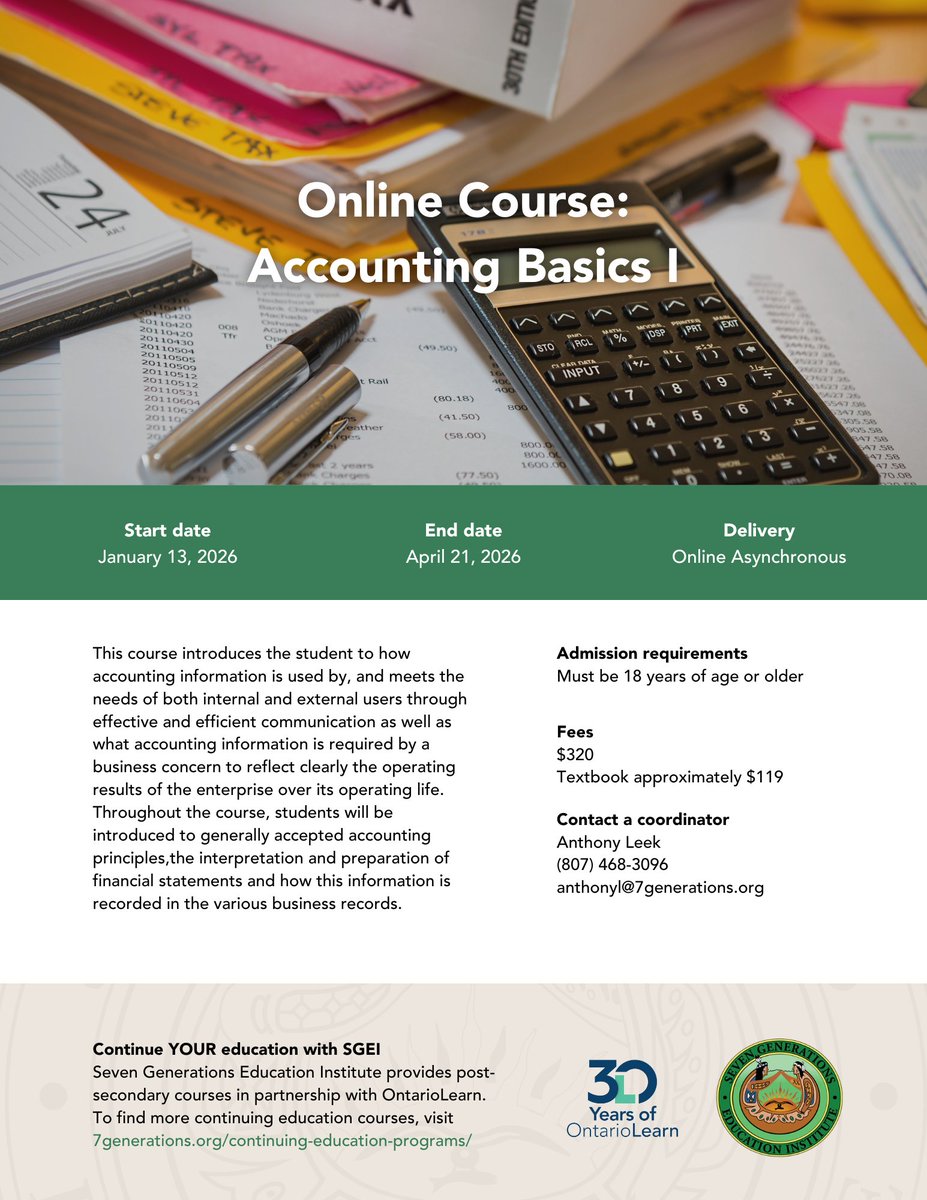 Looking to improve your resume for a new position or gain more experience in your current role? Starting January 13, 2026, SGEI is offering a variety of online Continuing Education credits open to anyone ages 18 and older. Learn more or apply online at 7generations.org/continuing-edu…