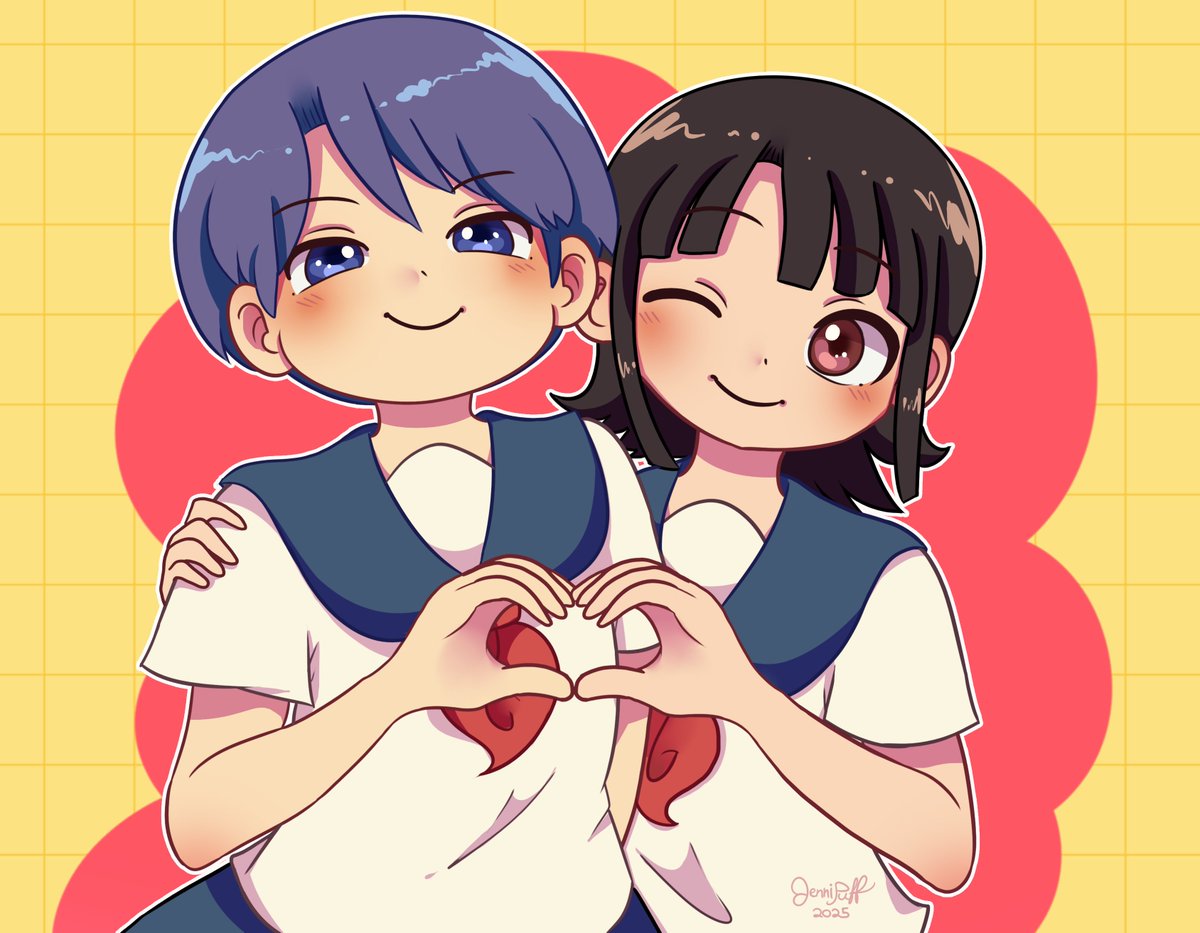 I draw Ecchan &amp; Matsuri from City.
Since I'm taking a break from making things for my shop I decided to try out different styles of coloring/art so I'll hopefully be experimenting and y'all can let me know what you like >ᴗ<