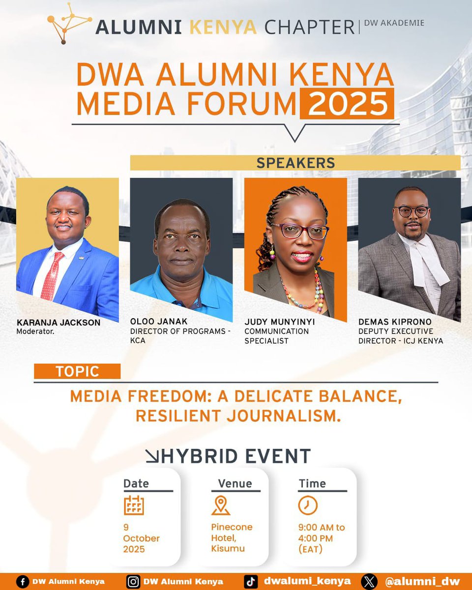 alumni_dw's tweet photo. FINALLY! We are in Kisumu

The DWA ALUMNI MEDIA CONFERENCE 2025
Theme: "Media at Crossroads: Fostering Innovation, Building Trust, and Resilience."
@CatherineNdonye
@Joykiruki
@JaelLieta 
@kachwanya
@karanjajackson_
@Maureenmudi
#MediaAtCrossroadsDWA2025 https://t.co/QMLMVxMx3S