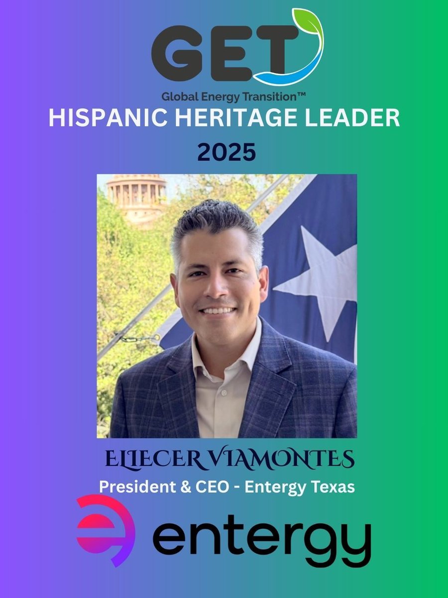 Entergy Texas (@entergytx) on Twitter photo Entergy Texas CEO Eliecer Viamontes was spotlighted by Global Energy Transition as part of #HispanicHeritageMonth being named the 2025 Hispanic Energy Leader. 🌟
Eliecer's leadership and commitment to community continue to inspire.
Learn more 👉 enter.gy/6012ASbpn Entergy Texas CEO Eliecer Viamontes was spotlighted by Global Energy Transition as part of #HispanicHeritageMonth being named the 2025 Hispanic Energy Leader. 🌟
Eliecer's leadership and commitment to community continue to inspire.
Learn more 👉 enter.gy/6012ASbpn