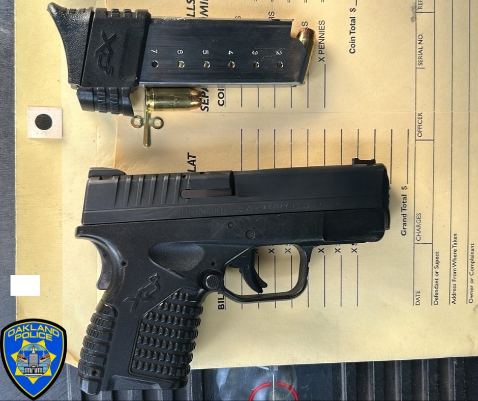 During a recent West Oakland investigation, OPD's Ceasefire Section identified two individuals with outstanding felony warrants.

On 10/2/25, officers detained both individuals and recovered a loaded semi-automatic firearm from one of them. Both individuals were arrested.