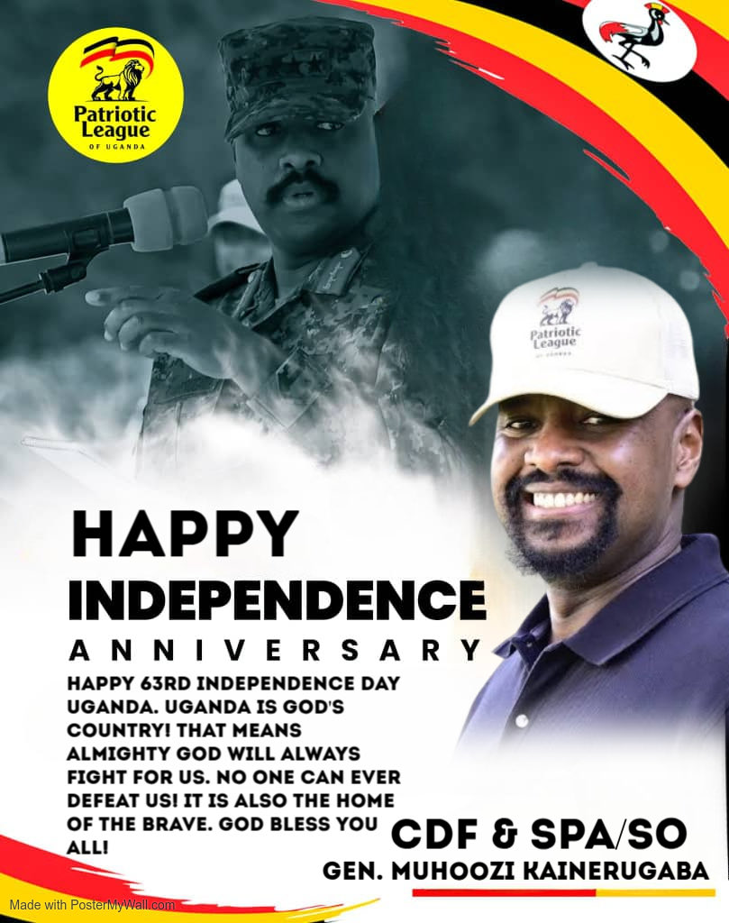 Plumedia1's tweet image. Good morning Dear Ugandans;
The Chairman of Patriotic league of Uganda Gen Muhoozi Kainerugaba @mkainerugaba would like to wish you a Happy 63rd Independence day Celebrations. 
#UgandaAt63
#independenceday2025 
#PLUUpdate
@DaudiKabanda