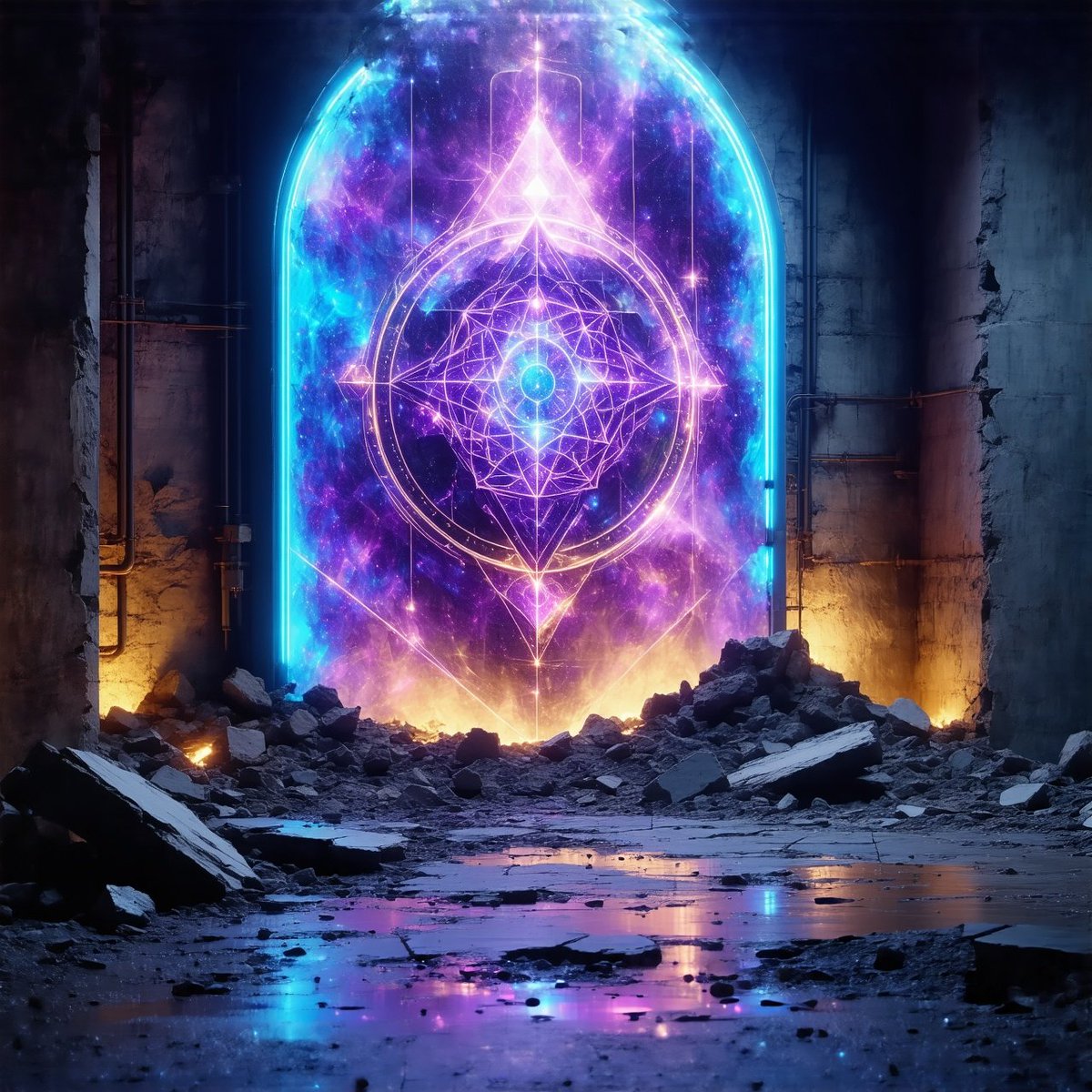 AI-generated glowing purple portal in a rocky landscape