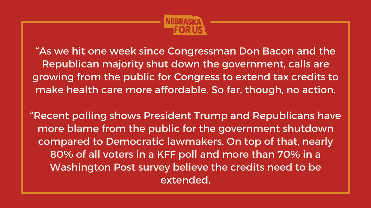 NebraskaForUs's tweet photo. A statement from State Director Angie Lauritsen as the government shutdown hits the one-week mark. #DefendingTheGoodLife #NE02 https://t.co/OzU3ixCwSE