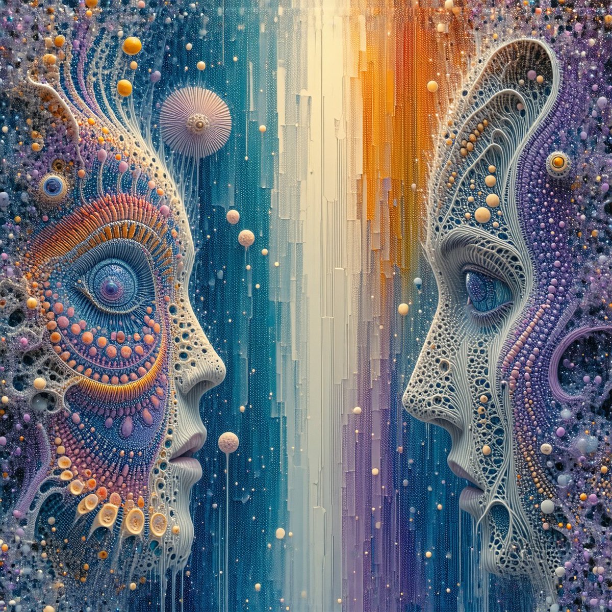 Psychedelic AI-generated abstract face with intricate colorful patterns