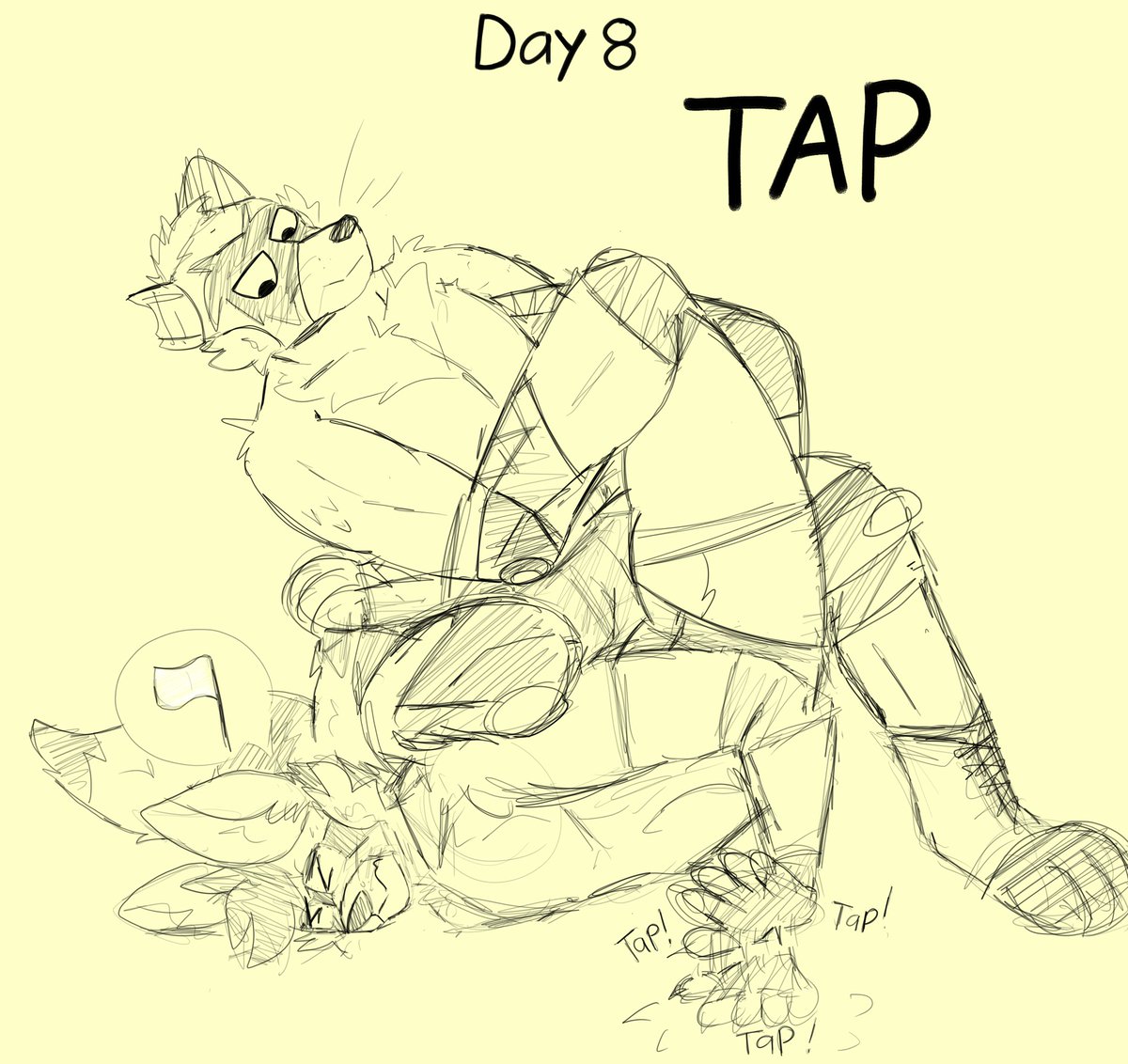Fightober Day 8 - Tap 

Targeting Kips legs is a safe way to ensure a tap out from him, those long ahh leggies can be used agaisnt him after all!

Ft. Raccoon friend!

#Fightobr2025 #FFF