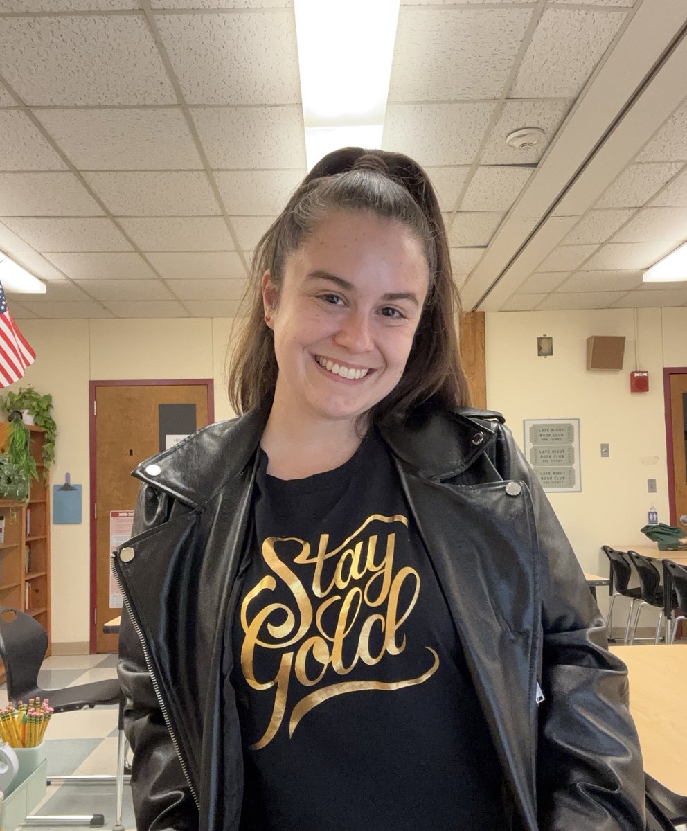 All the English teachers wore matching #StayGold shirts to celebrate the end of our “The Outsiders” unit! 🎥🕶️☀️🪮📓