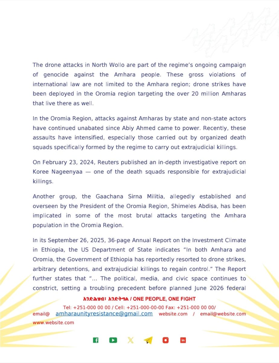 GetaElias's tweet photo. A Press Release From Amhara Unity for Resistance
October 8 /2025 https://t.co/sjGy3LplH7