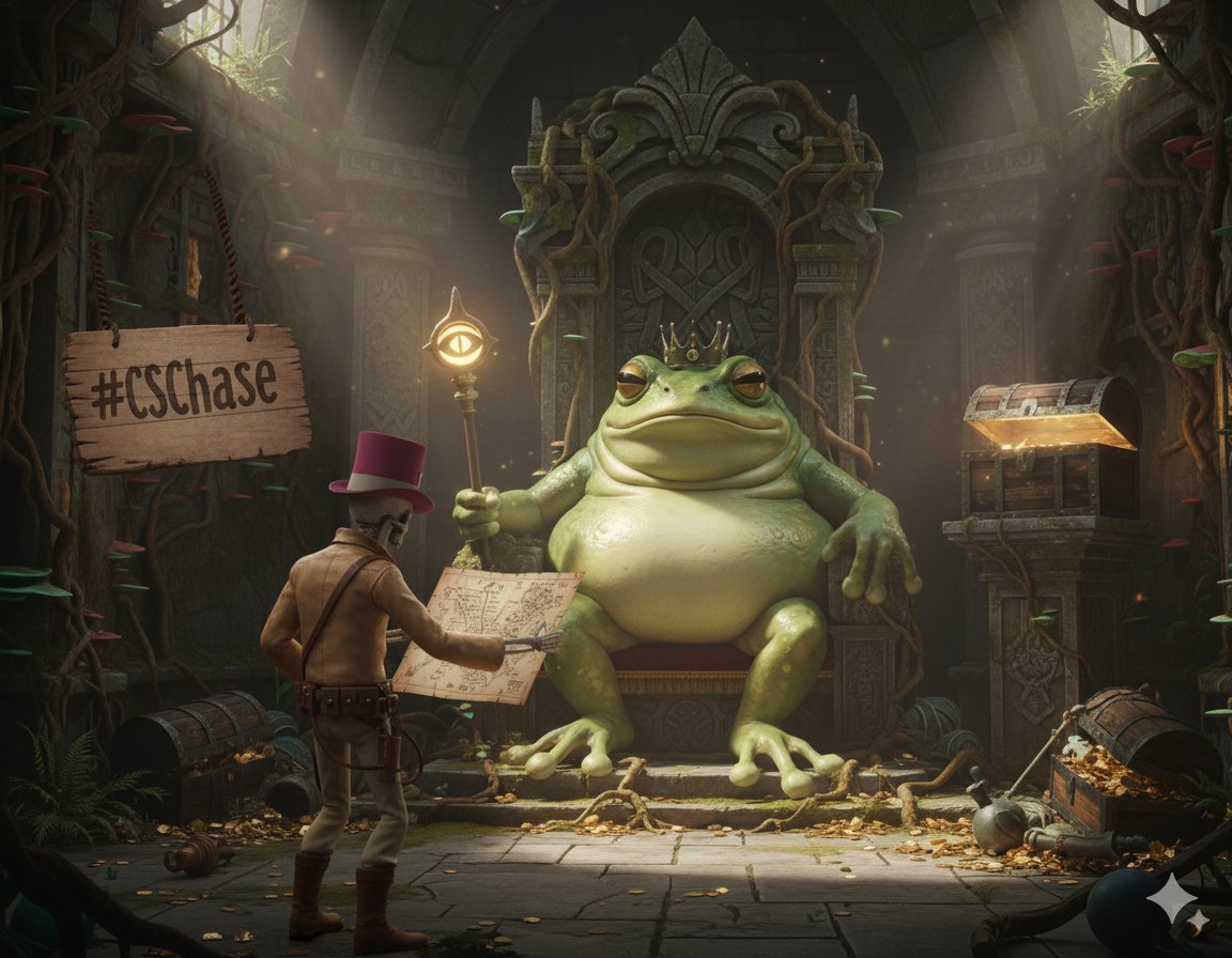 Adventure Day 5:  King Frog

Met a sketchy frog bot trading riddles for my last battle shot. 💀🐸 Pointed me to a secret arena won a gunfight, snagged a chest with another map! This treasure’s driving me bananas. #CSChase