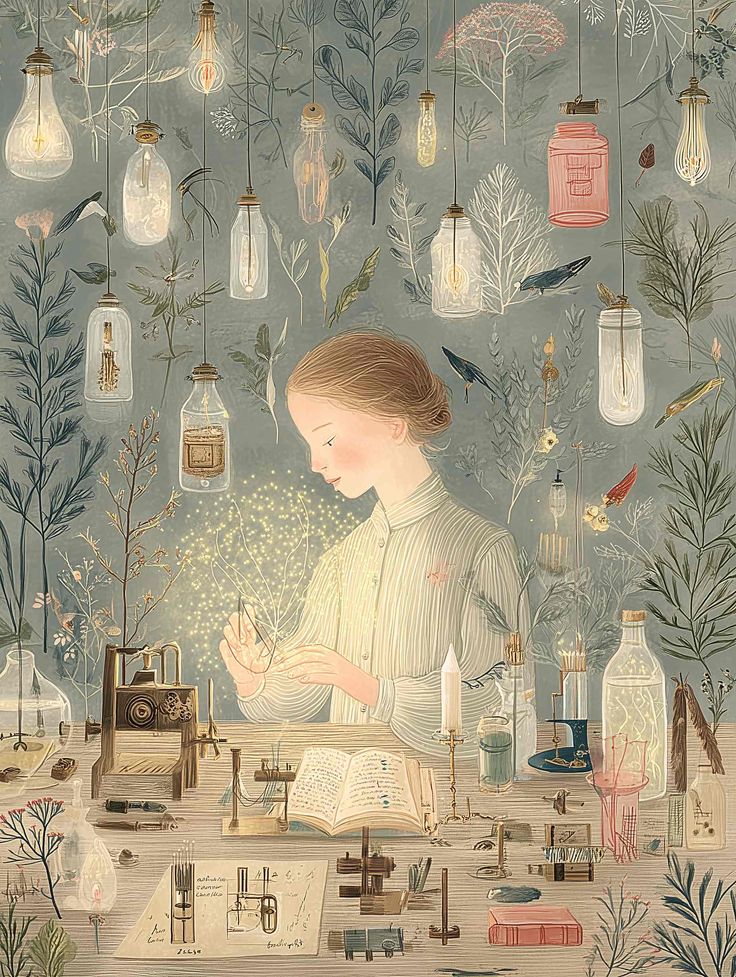 The Inventor's Quiet Light – A Poetic Study in Curiosity and Glow by Featherfoldstudio