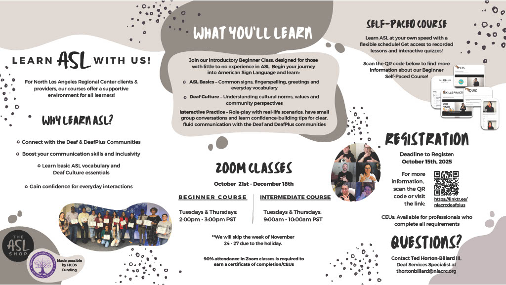 NLACRC's tweet image. 📣 Ready to learn ASL? Join The ASL Shop’s Zoom or self-paced courses and connect with the Deaf &amp;amp; DeafPlus communities! Boost your skills, build confidence, and have fun doing it. Register by Oct 15—classes start Oct 21! 🧏‍♂️✨ #LearnASL #InclusiveCommunity