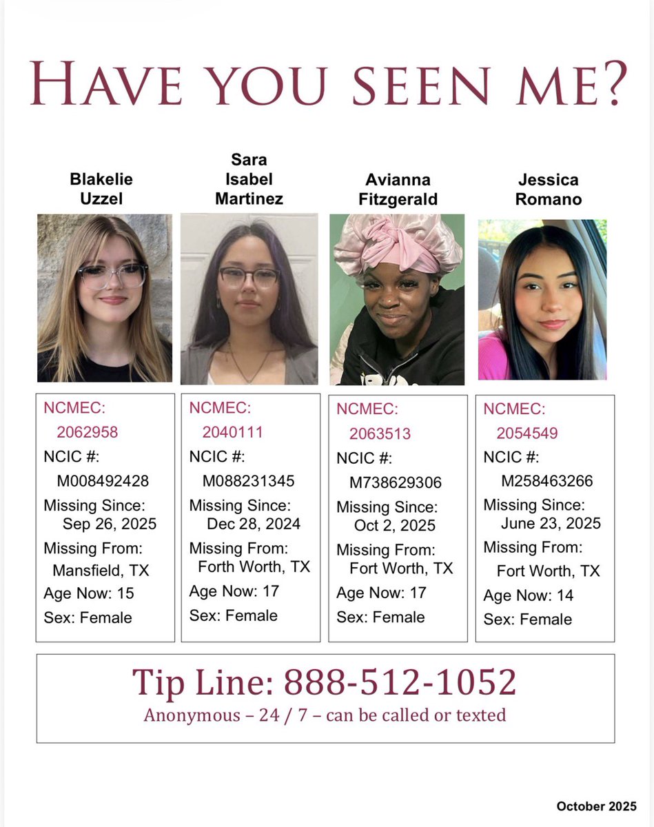 PoiemaFound's tweet photo. Please join us in praying for the safety and recovery of each of these vulnerable girls. If you see them, or another child in danger, please call the tip line at the bottom of the poster. 🙏 @4the1Found https://t.co/NohswLfzaF