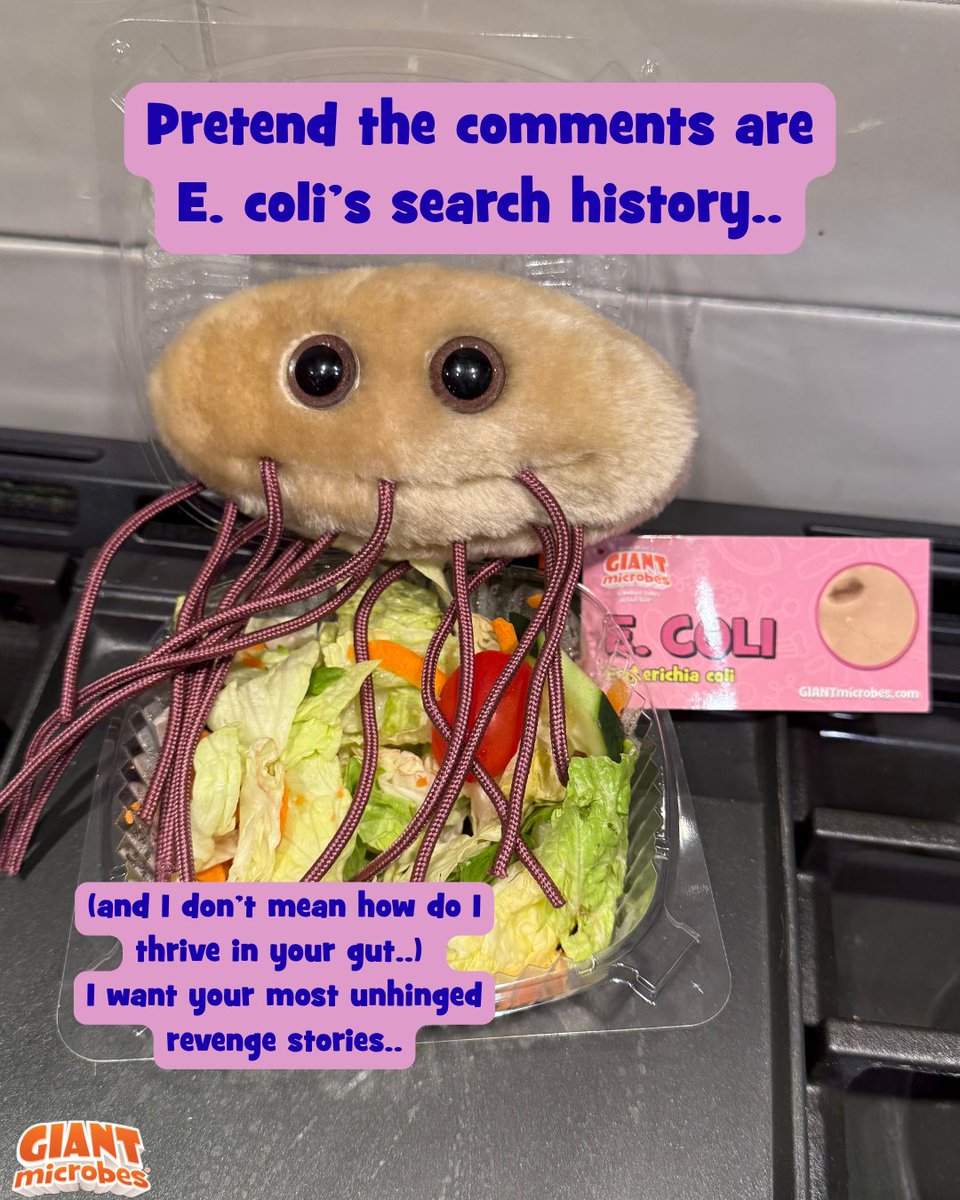 Think late-night Google searches like:
🔍 “How to ruin someone’s mac &amp; cheese without getting caught”
Drop your best stories below 👇 and let’s see what E. coli would be typing at 3am.
Shop #foodsafety plushies here: giantmicrobes.com/us/main/food-s…
#RevengeTales #Ecoli #GIANTmicrobes
