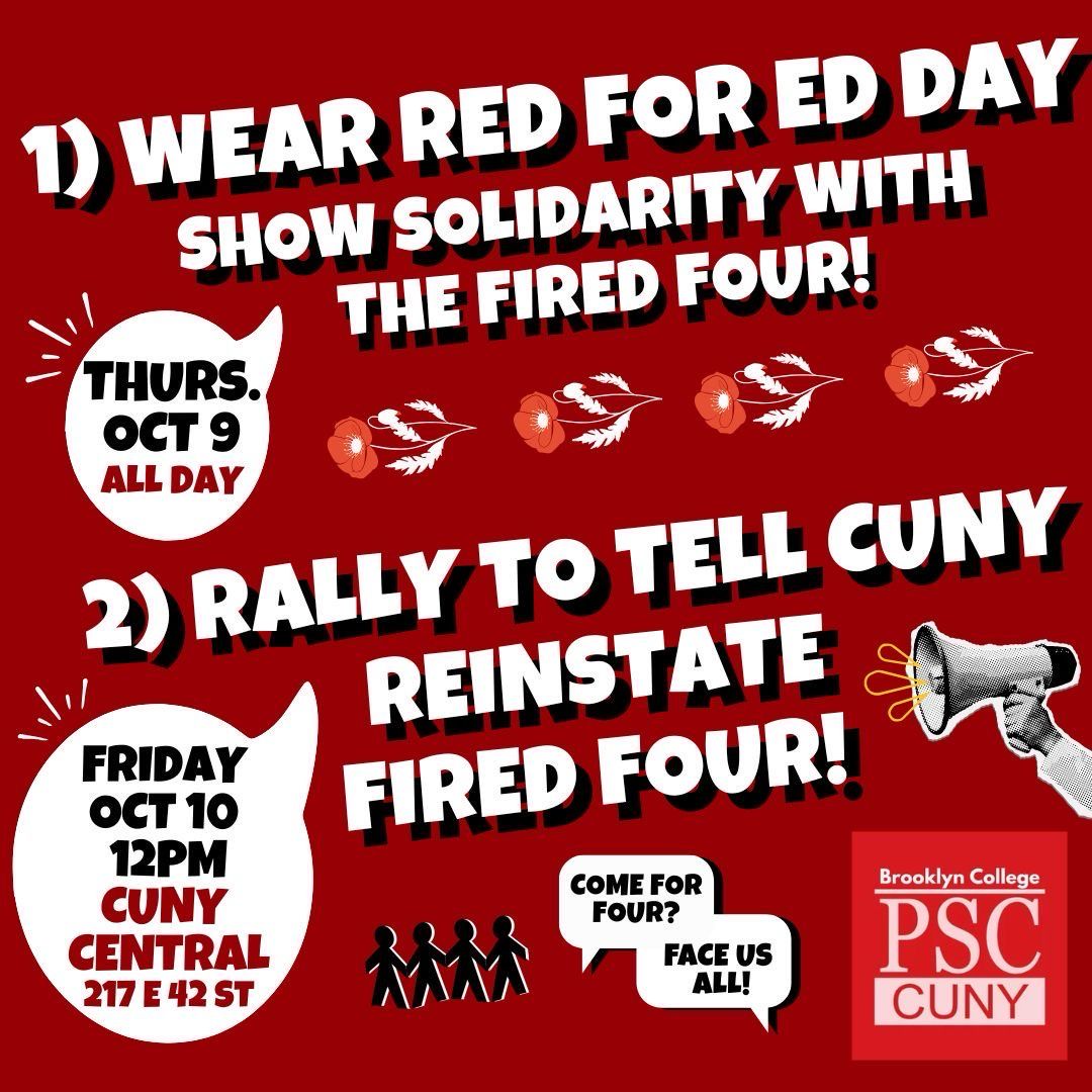 johnjaypsc's tweet image. Thursday and Friday, support the Fired Four and fight for academic freedom, free speech, and against disciplinary firing without due process.