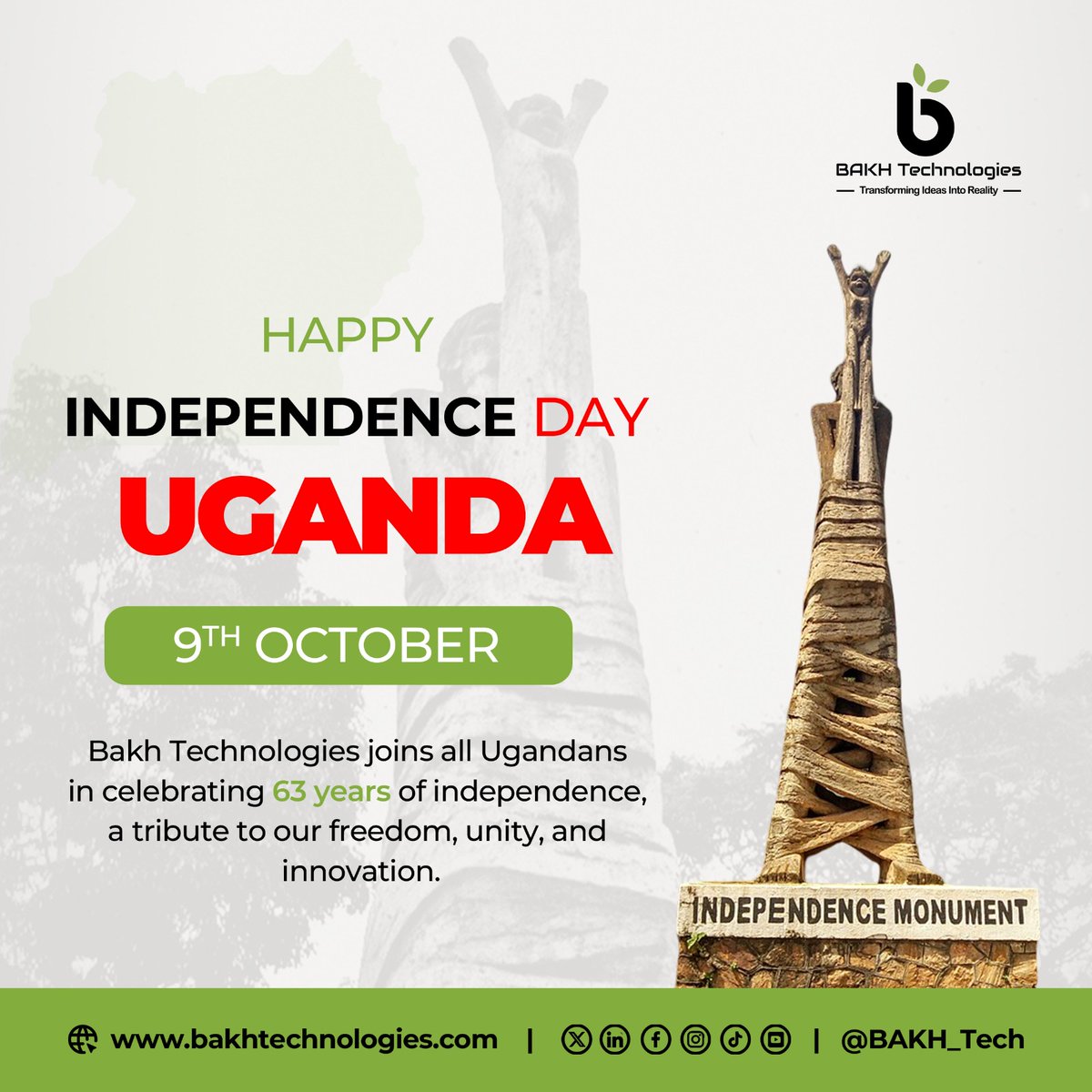 BAKH_Tech's tweet image. Happy 63rd Independence Day, Uganda!

At BAKH Technologies, we celebrate our nation’s journey of innovation, freedom, and unity.

Let’s keep transforming ideas into reality!

#UgandaAt63 #IndependenceDay #BAKHTechnologies