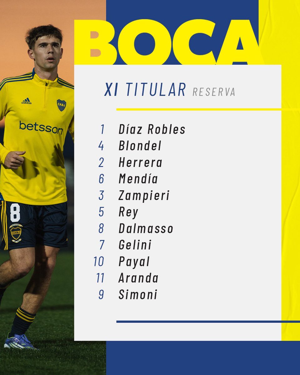 👊📋 ¡El XI de la Reserva de 𝗕𝗢𝗖𝗔!

🆚 Belgrano, por la 13ª fecha del Clausura #TorneoProyección.

#VamosLosPibes 💙💛💙