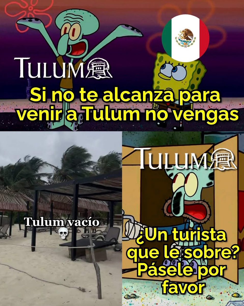 elchileronews's tweet photo. "ADORO LOS FINALES FELICES"
Ahora mismo en Tulum (Quintana Roo) los hoteles, restaurantes y agencias de viajes están ROGÁNDOLE a los mexicanos para que se queden a vacacionar ahí, cuando hace apenas unos meses los miraban con desprecio... sobre todo a los locales.
Tulum está desértico. ¿Por qué? Subieron los precios de todo (según su público eran los extranjeros) y se olvidaron de los mexicanos, quienes eran el verdadero público.
Te cobran por llegar, te cobran por estacionarte, te cobran por cruzar la zona hotelera y llegar a la playa, te cobran por tomarte una foto en una escultura sobrevalorada... y todo se encuentra en mal estado. Encima, te tratan mal si no te ves extranjero, o adinerado. Ahora nadie quiere ir a Tulum y los negocios de ahí están subiendo tiktoks para causar algo de lástima.
Querida élite: Se les cayó el negocio y alch qué bueno.