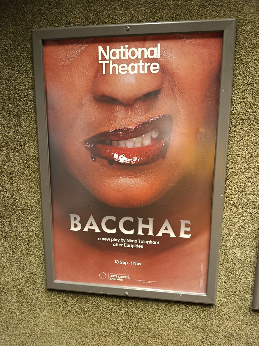 Bacchae today, brilliant and seriously recommended. So good we immediately planned a holiday in Greece next summer. <a href="/NationalTheatre/">National Theatre</a> seems very exciting under Indhu Rubasingham's artistic direction, and this makes me very pleased.