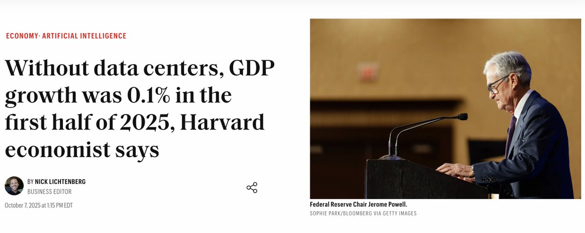 Entire US economy's growth this year was based on AI datacenters and you're sleeping on decentralized datacenters.

Not perps. Not memes. Not DATs.

👉 fortune.com/2025/10/07/dat…