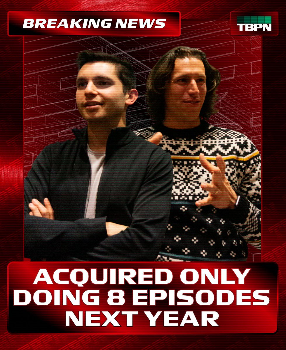 tbpn's tweet image. BREAKING: @AcquiredFM will drop its number of episodes from 12 to 8 in 2026.