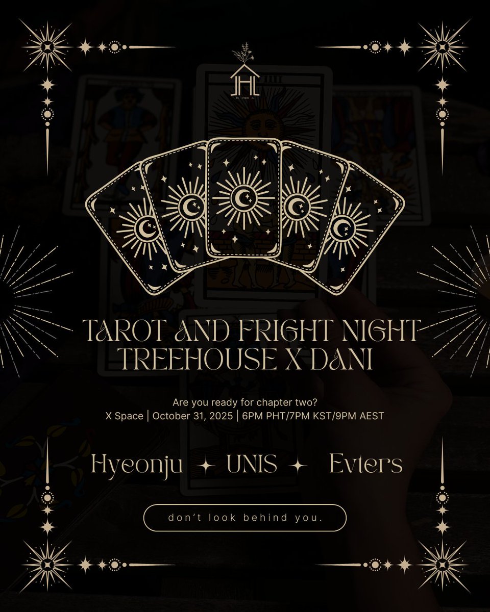 [📣]

The veil thins once more… 

Treehouse’s Tarot and Fright Night returns for its 2nd year, with card master <a href="/kotorukaaa/">hello, it’s dani ☎️</a>!

Got a chilling tale to tell? Submit it here—before the spirits do: forms.gle/R1ktx1M3yr2nVu…

#UNIS #유니스 
#HYEONJU #진현주 
#UNI_Story <a href="/UNIS_offcl/">UNIS</a>