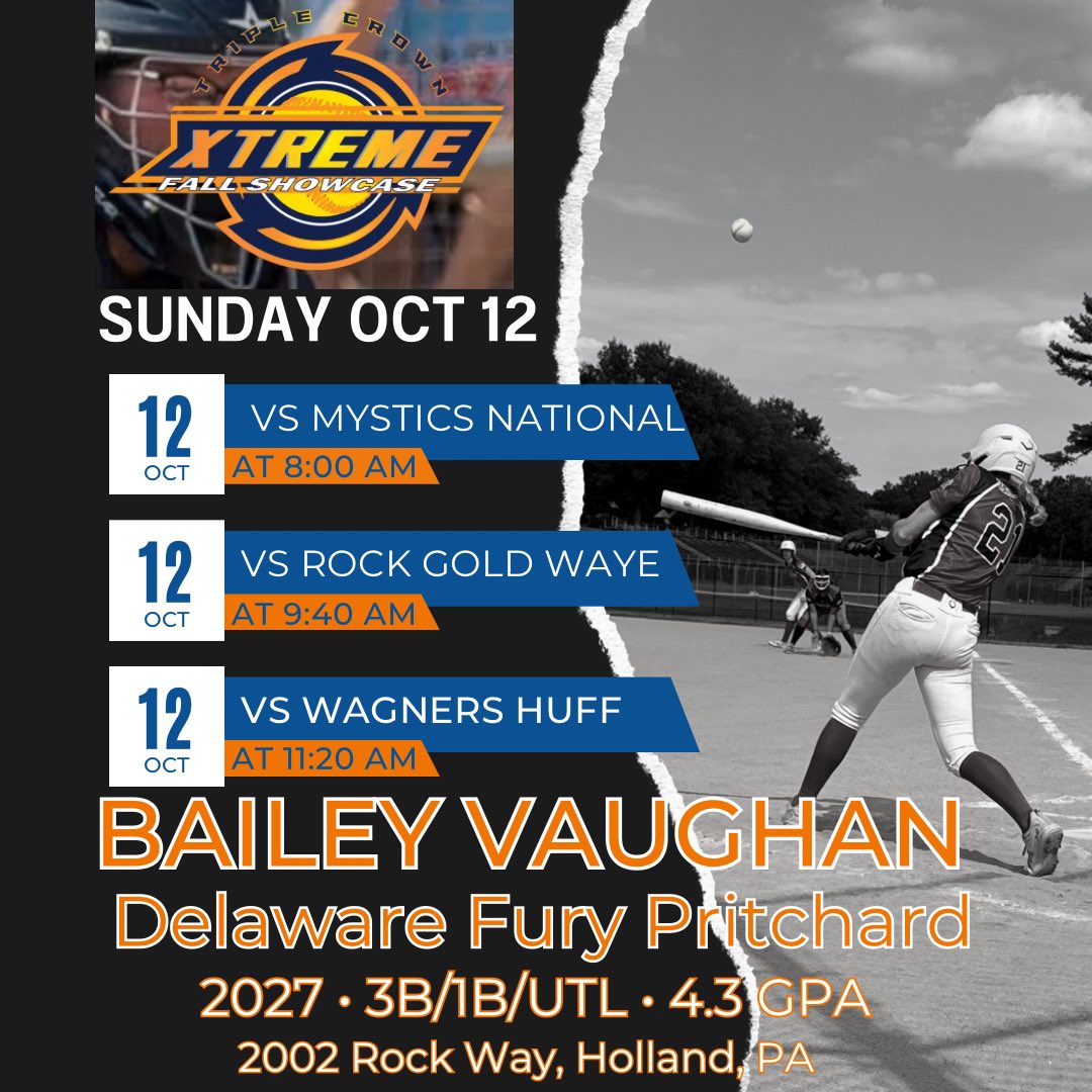 This is my weekend schedule for Sunday at The Xtreme Fall Showcase. Hope to see you there! <a href="/McDaniel_SB/">McDaniel College Softball</a> <a href="/VilleSoftball/">MillersvilleSoftball</a> <a href="/chcsoftball1/">Chestnut Hill College Softball</a> <a href="/mulesoftball/">Muhlenberg Softball</a> <a href="/BlueJaysSB/">Etown Softball</a> <a href="/SalisburySB/">Salisbury Softball</a> <a href="/MarymountSball/">Marymount Softball</a> <a href="/washcollsb/">WAC Softball</a> <a href="/ESUSoftball/">Jaime Wohlbach</a> <a href="/CoastRecruitsSB/">Coast Recruits 🥎</a> <a href="/SBRRetweets/">Softball Recruiting Reposts</a>