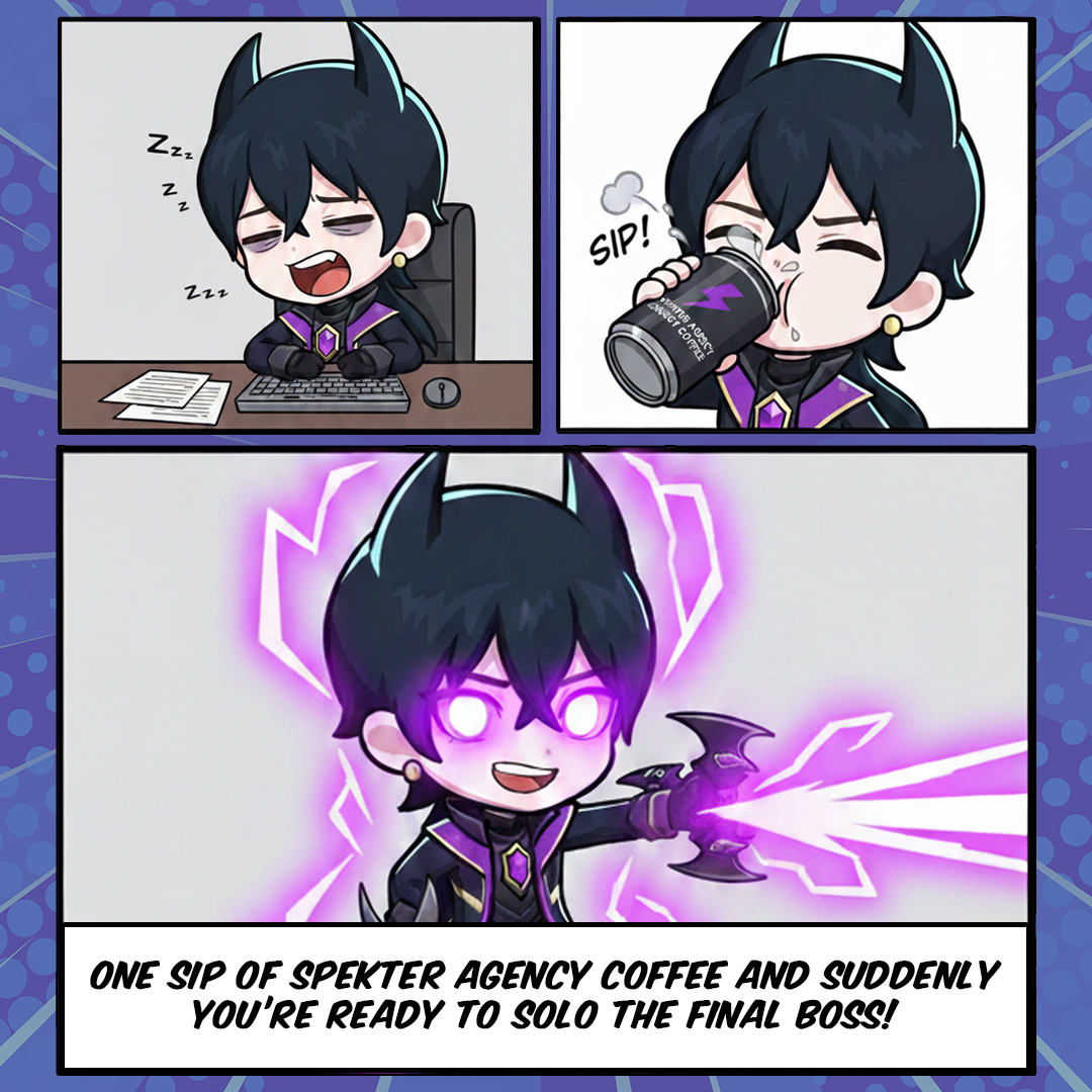 SpekterAgency's tweet photo. It’s Wednesday, Agents. Halfway through the grind! 😴

Even our best get a little sleepy at HQ. But Nox? ☕ He’s got that Spekter Agency coffee on hand and is defeating the final boss of productivity. Truly…an elite operative. 💪🤩

Stay sharp, Agents. The weekend is in sight! 👀
