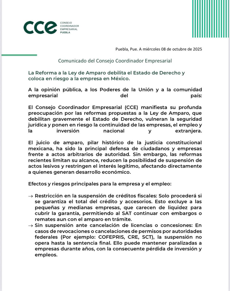 ForoConstMex's tweet image. ‼️Urgente ‼️ 

Se pronuncian todas las cámaras empresariales  - La Reforma a la Ley de Amparo debilita el Estado de Derecho y
coloca en riesgo a la empresa en México. 
#RT