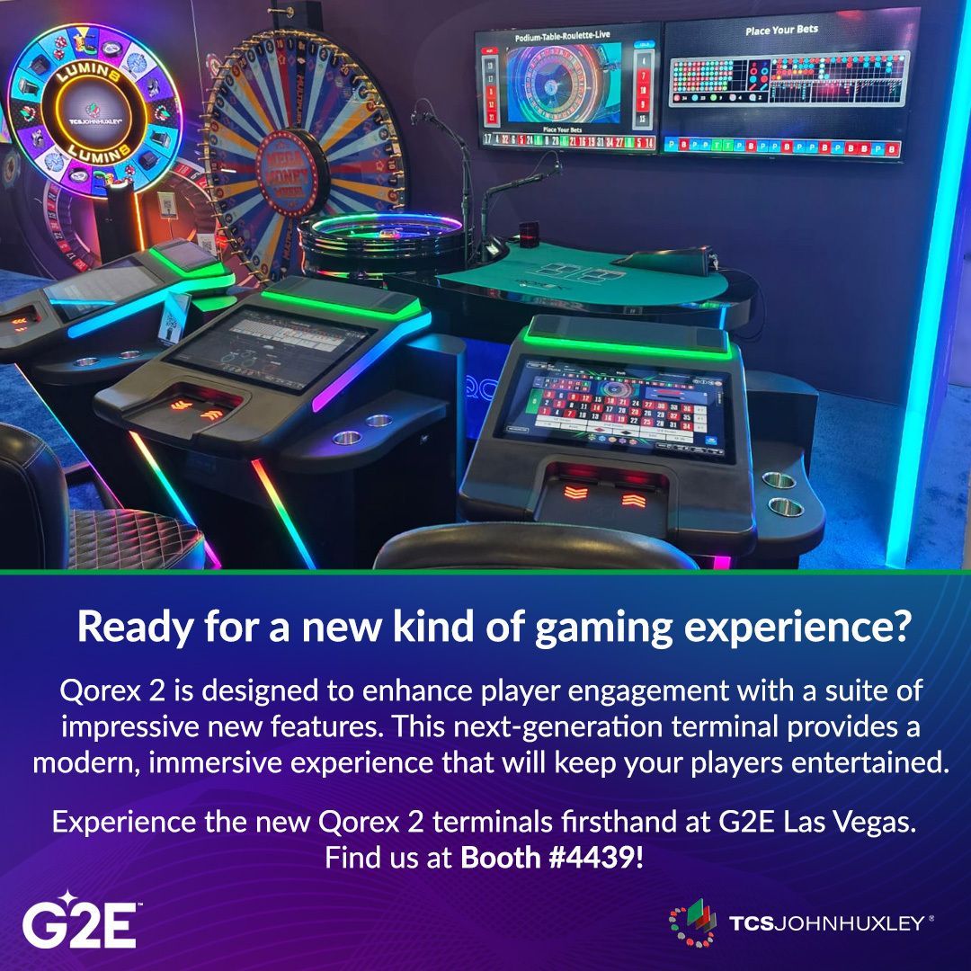 TCSJH_Gaming's tweet photo. Ready for a new kind of gaming experience?
Experience the new Qorex 2 terminals firsthand at G2E Las Vegas. Find us at Booth #4439!
#Qorex2 #ETG #ElectronicTableGames #TCSJOHNHUXLEY #G2E2025 #GamingTech #CasinoInnovation #G2ELasVegas #CasinoFloor https://t.co/zyNxD7Tnoo