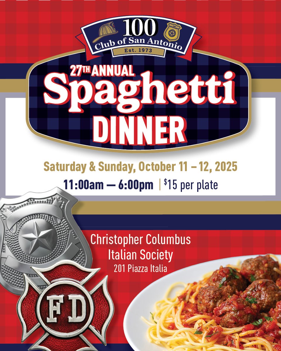 100ClubSA's tweet photo. Smart supporters plan ahead. Purchase your plates now for our 27th Annual Spaghetti Dinner on October 11-12. Don’t wait: https://t.co/RXPzMEfbpC https://t.co/WSWQPOHsXw